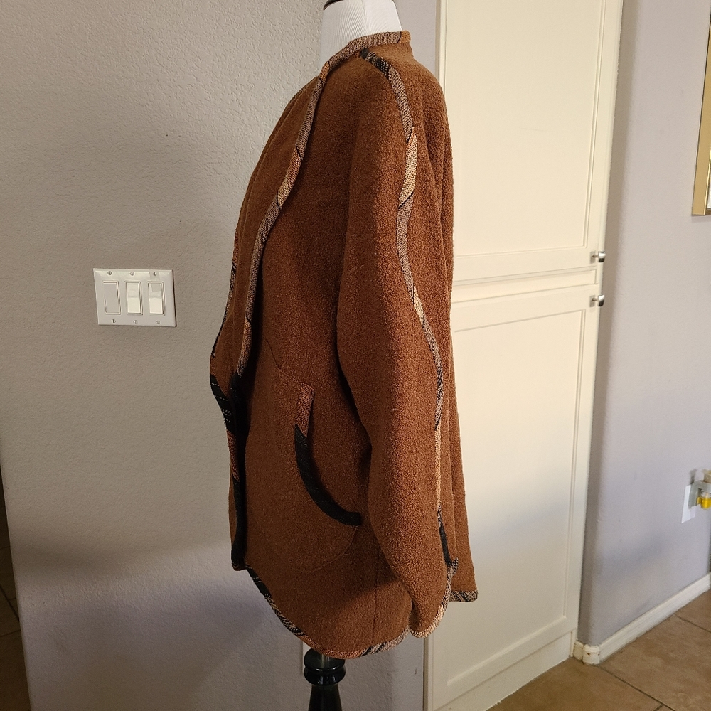 Candiss Cole Art to Wear Brown Open Front Sweater Jacket Women's Size Small - Picture 4 of 11